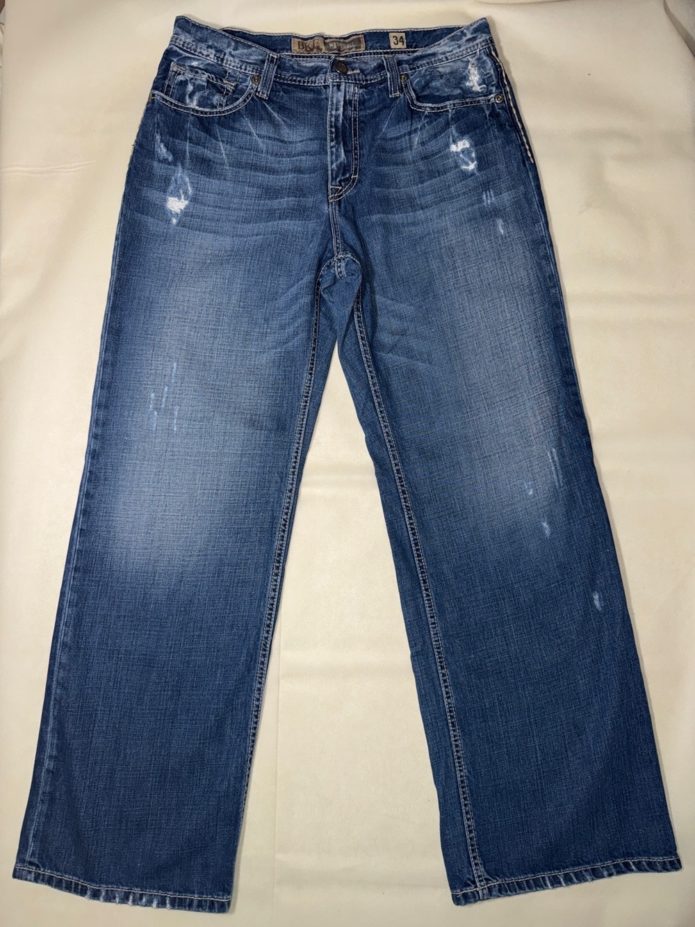 BKE Marshall Men's Blue Relaxed Straight Jeans with Light Distress